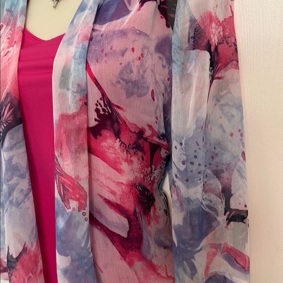 CHICOS GORGEOUS FLORAL SHEER KIMONO CARDIGAN - Picture 2 of 4